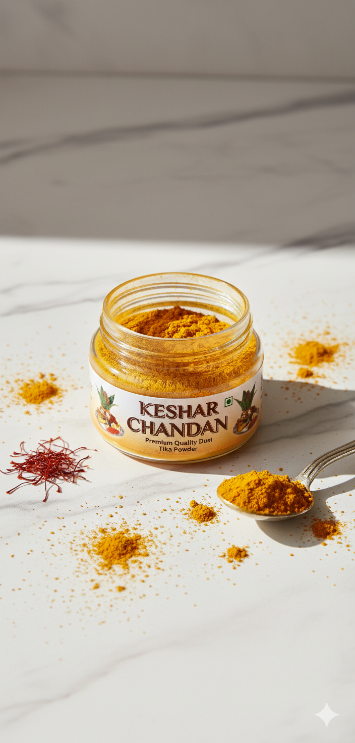 Keshar Chandan Powder (35g) – Pure Saffron & Sandalwood Powder for Puja, Tilak & Meditation | Devatrii - DEVATRII INCENSE