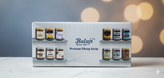 Balaji 12 Flavors Bambooless Premium Dhoop jar (12 Different flavour) 100 Grms Each Whole box - DEVATRII INCENSE
