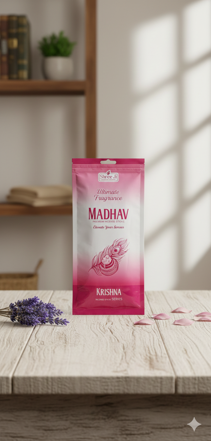 Madav Premium Incense – Sreeji Ultimate Fragrance | Long-Lasting Aroma | Zipper Pack | Devatrii - DEVATRII INCENSE