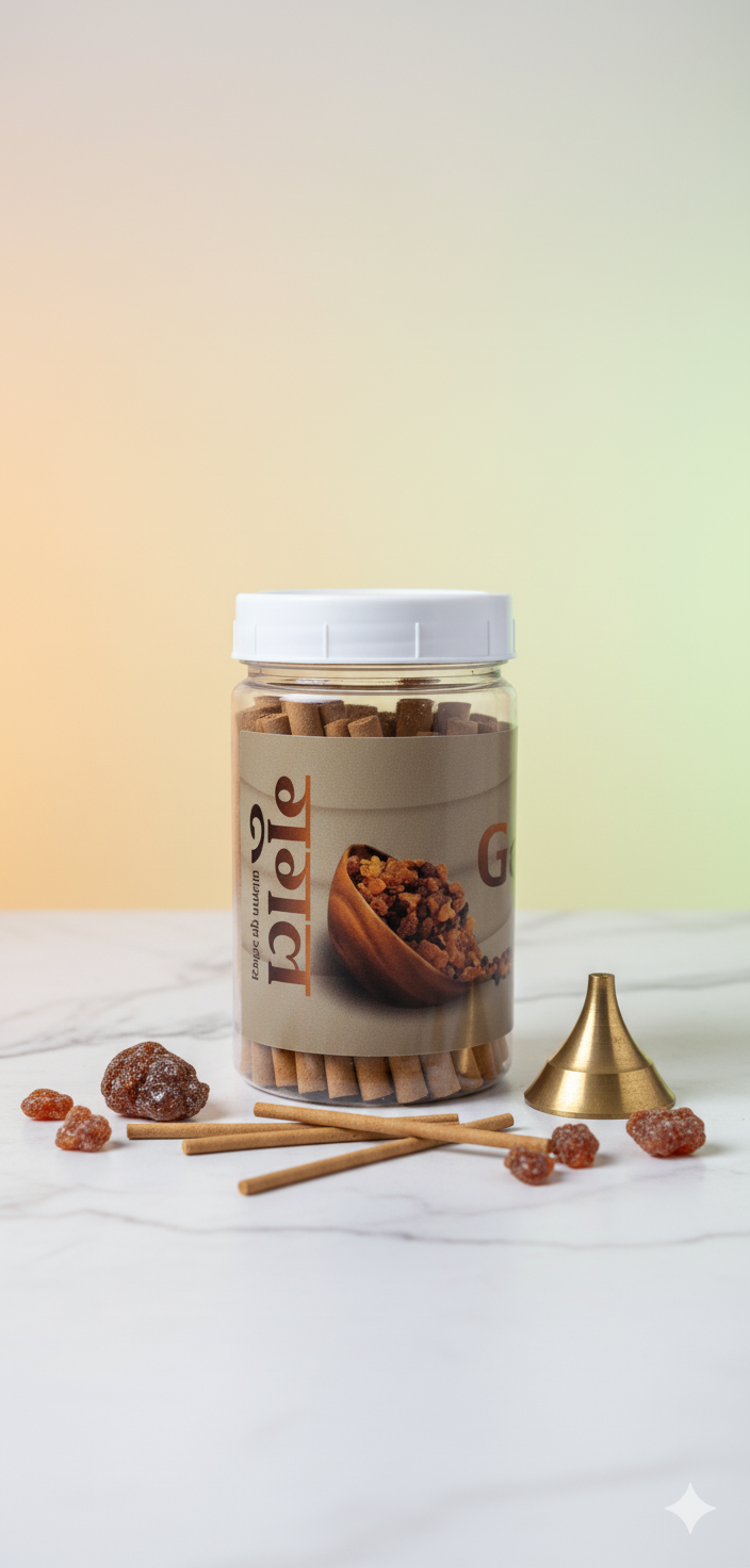 Balaji Guggal Bambooless Premium Incense Sticks Jar (100 gms) – Natural Guggal Aroma for Puja, Meditation & Home Purification | Devatrii - DEVATRII INCENSE