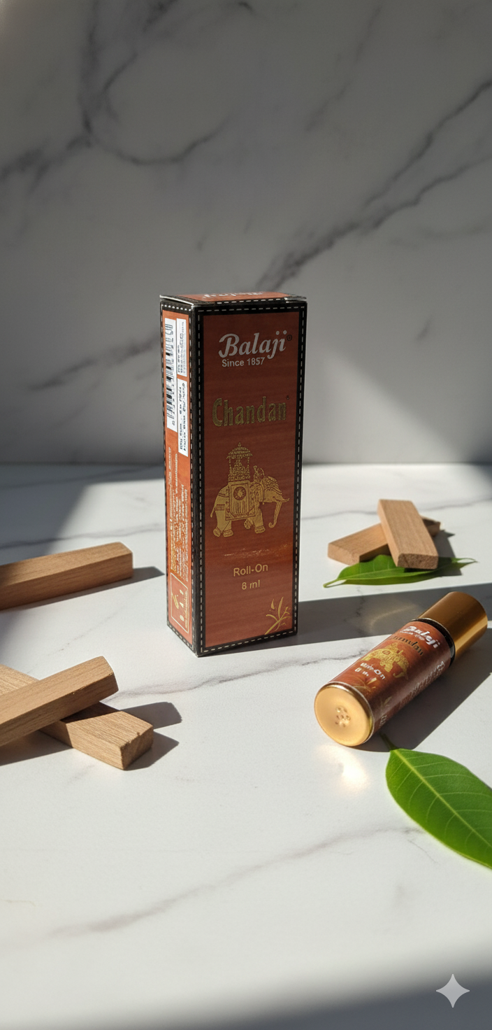 Balaji Chandan Sandalwood Premium Roll-On Attar 8ml – Long Lasting Natural Fragrance for Men & Women | Devatrii - DEVATRII INCENSE