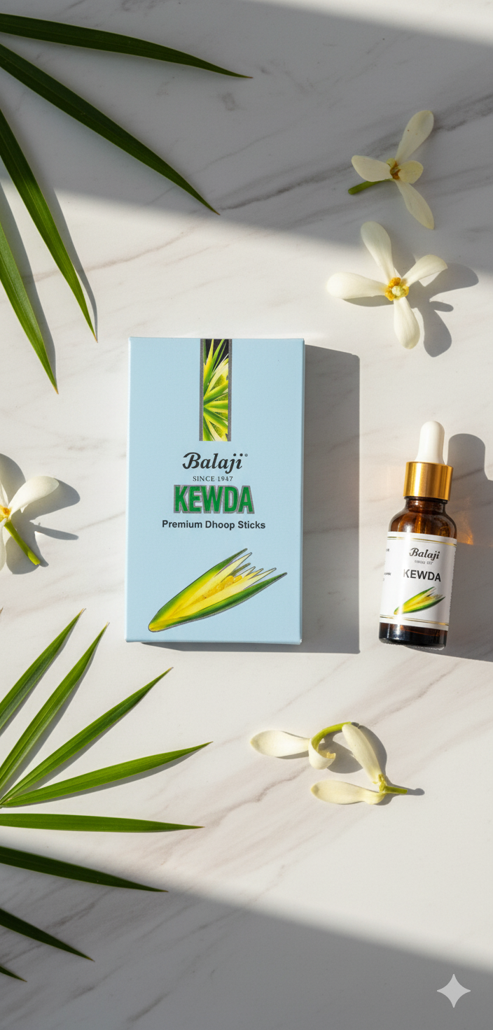 Balaji Kewda Bambooless Premium Incense Sticks (10 Sticks) – Natural Kewda Fragrance for Puja, Meditation & Home | Devatrii - DEVATRII INCENSE