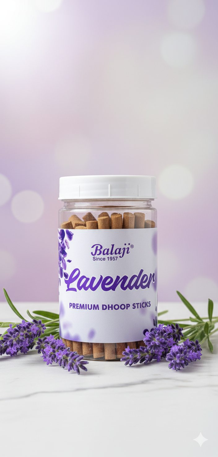 Balaji Lavender Premium Bambooless Incense Sticks (100 gms) – Relaxing Aromatherapy Fragrance for Puja, Meditation & Home | Devatrii - DEVATRII INCENSE