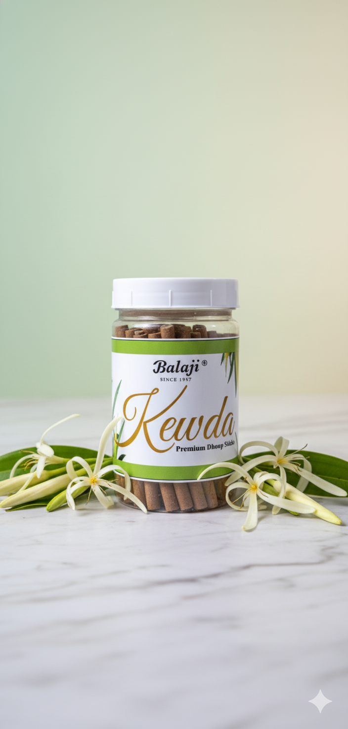 Balaji Kewda Premium Incense Sticks Jar (100 gms) – Long Lasting Natural Floral Fragrance for Puja, Meditation & Home | Devatrii - DEVATRII INCENSE