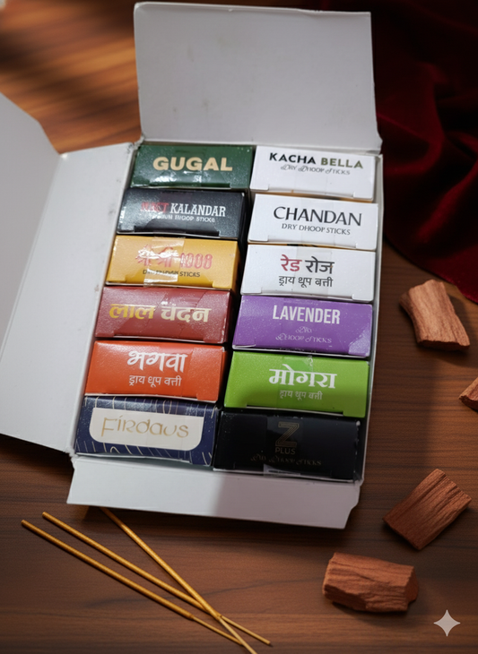 12 IN ONE PACKET BAMBOOLESS INCENSE STICK GULAL, KANCHABEL,MASTKALANDAR,LAL CHANDAN,BHAGWA,FIRDOUS,MOGRA,ZEDBLACK,LEVENDAR,RED ROSE ,SHREE SHREE 1008