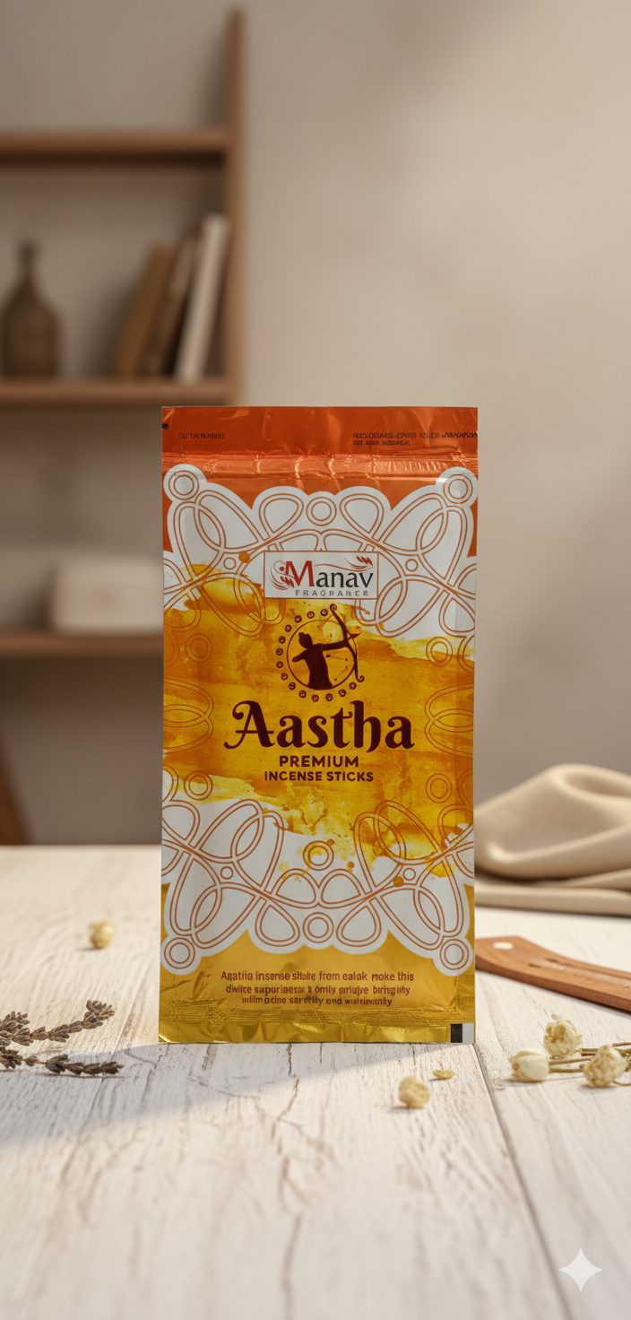 Manav Ultimate Fragrance – Astha Premium Incense Sticks | 125g Zipper Pack | Long-Lasting Divine Aroma - DEVATRII INCENSE