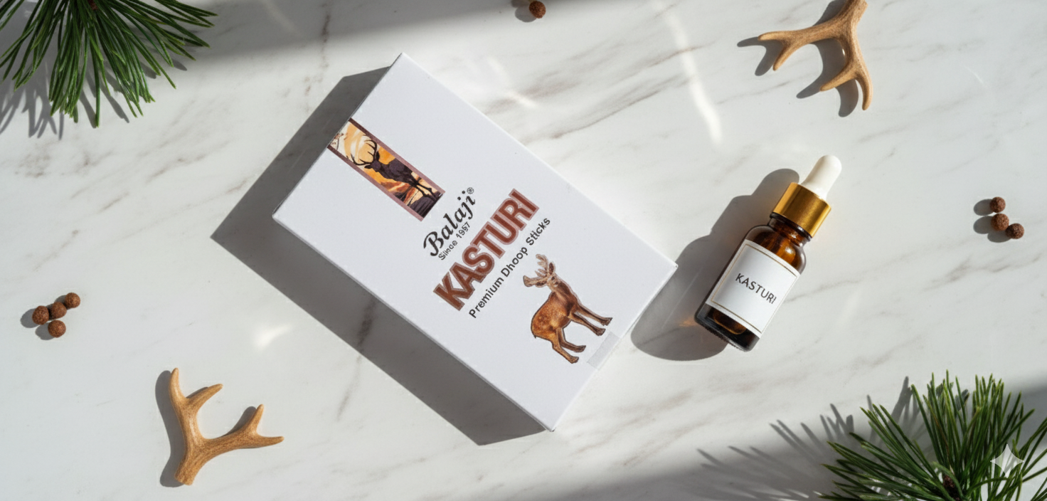 Balaji Kasturi Bambooless Premium Incense Sticks (10 Sticks) – Natural Musk Fragrance for Puja, Meditation & Home | Devatrii - DEVATRII INCENSE