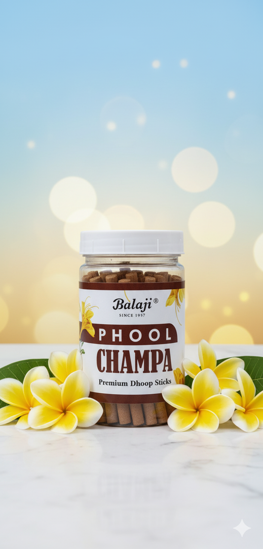 Balaji Champa Phool Bambooless Premium Incense Sticks Jar – Natural Champa Floral Aroma for Puja, Meditation & Home Fragrance | Devatrii - DEVATRII INCENSE