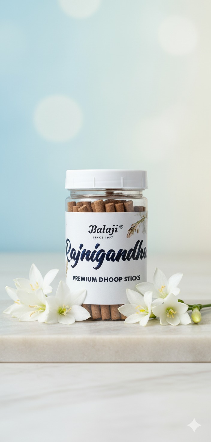 Balaji Rajnigandha Bambooless Premium Incense Sticks (100 gms) – Long-Lasting Floral Fragrance for Puja, Meditation & Home | Devatrii - DEVATRII INCENSE