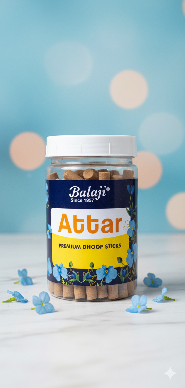 Balaji Attar Flavour Premium Bambooless Incense Sticks Jar (100 gms) | Long-Lasting Natural Aroma | Premium Home Fragrance | DEVATRII - DEVATRII INCENSE