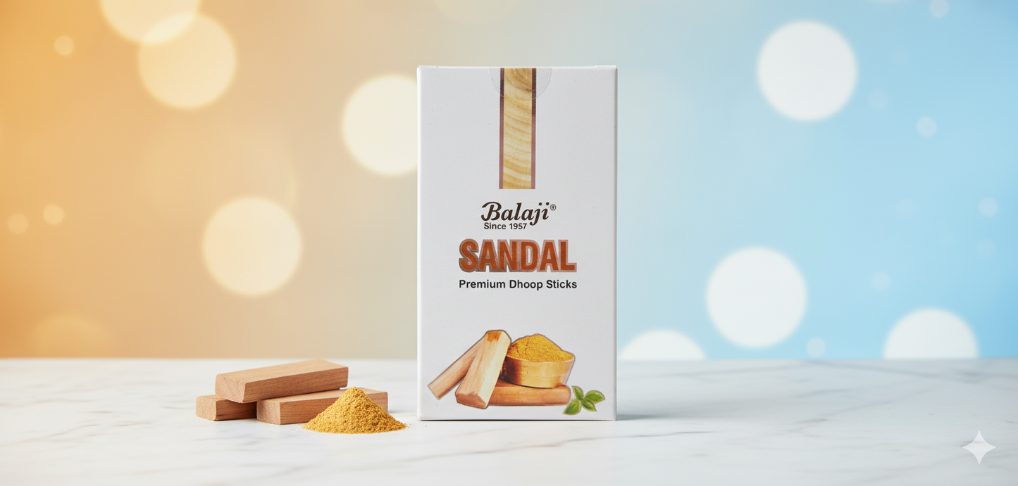 Balaji Sandal Bambooless Premium Incense Sticks (10 Sticks) – Pure Sandalwood Fragrance for Puja & Home | Devatrii - DEVATRII INCENSE